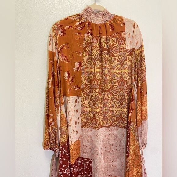ZARA - Oversized Patchwork Kaftan Boho Dress Hippie Boho Midi - size S NWOT - Picture 10 of 10